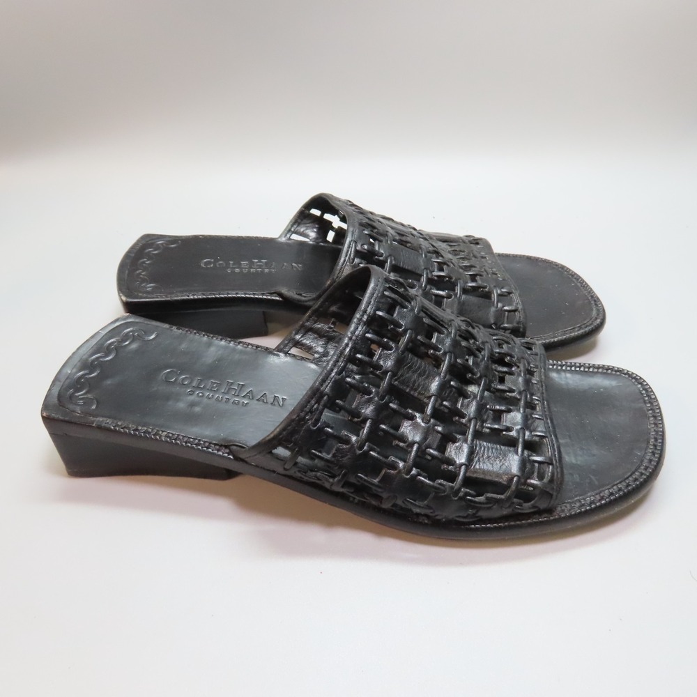 Cole‎ Haan Country Black Leather Slides, Open Toe Slip-on, Sandals  6B